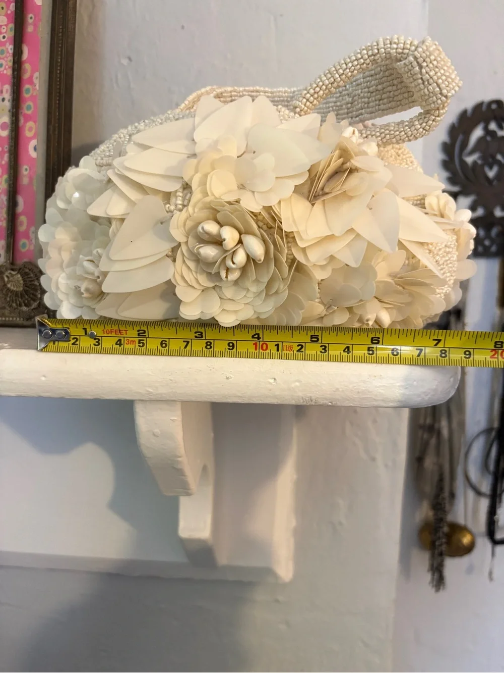 SMALL IVORY BEADED FLORAL BAG